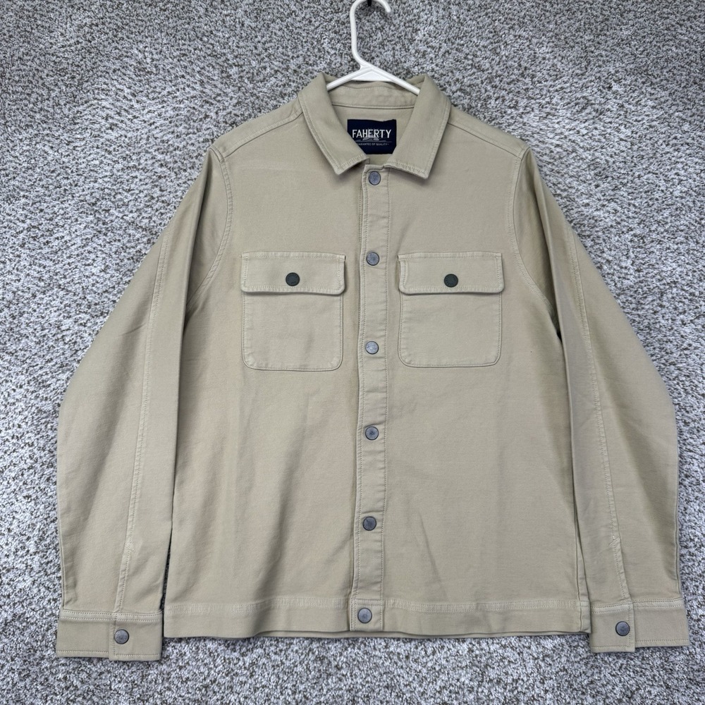 Faherty Commander Shirt Jacket Men's Large Beige Button Pockets Utility Outdoors